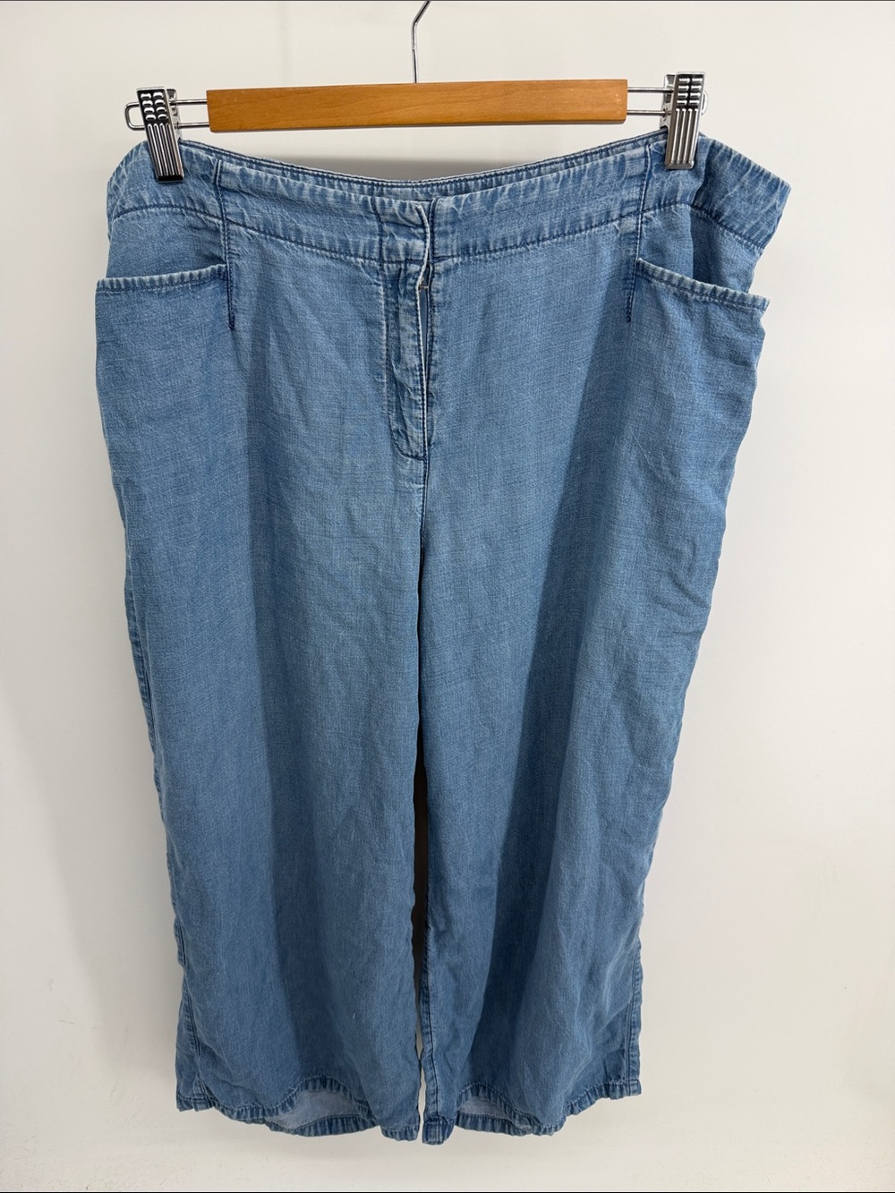J. Jill Lyocell linen blend plus size chambray denim wide leg cropped pants 16